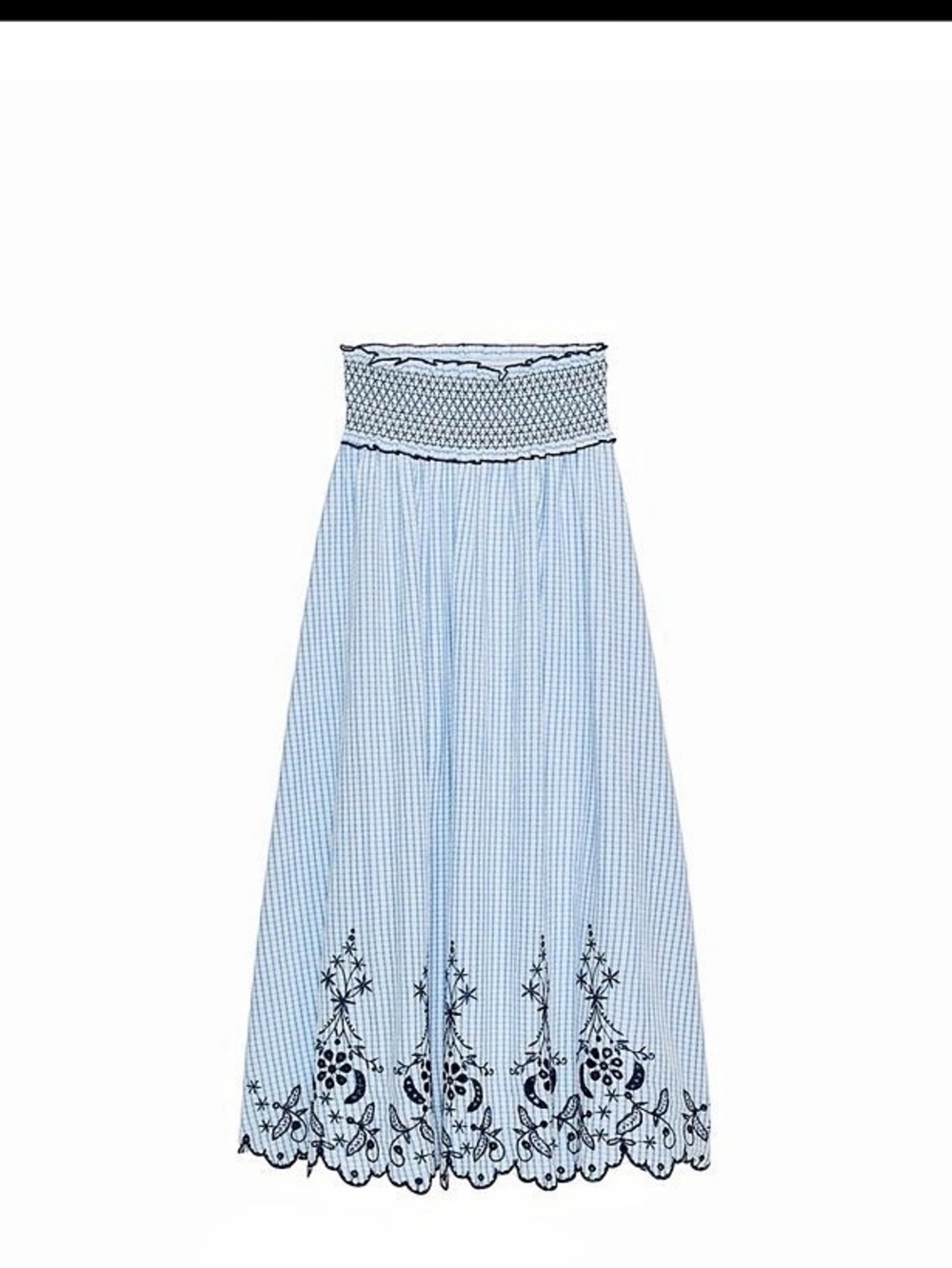 Zara Embroidered Plaid Midi Skirt Blue & White